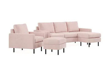 Peppe Soffgrupp 3-sits Vändbar L-formad Divansoffa + Fåtölj + Fotpall i Manchester - Rosa - Products - Möbler - Soffa - Soffgrupp