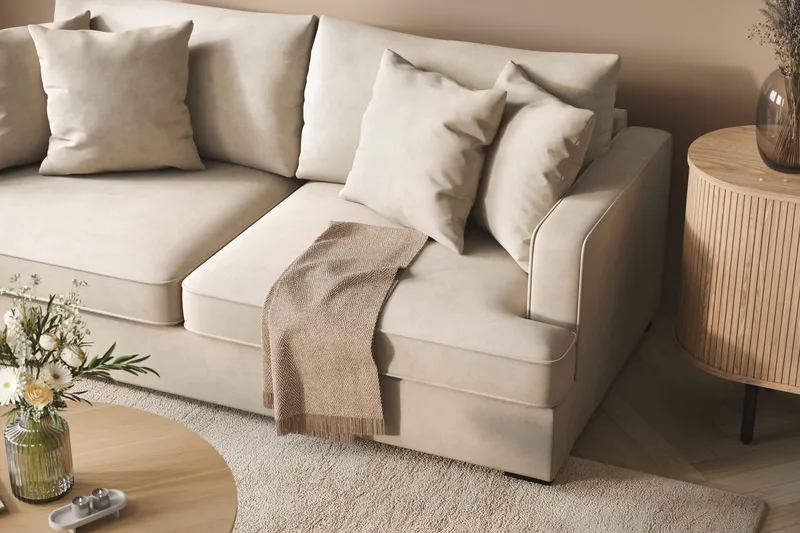 Rossita 3-sits Djup Tygsoffa - Beige - Products - Möbler - Soffa - 3 sits soffa