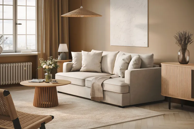 Rossita 3-sits Djup Tygsoffa - Beige - Products - Möbler - Soffa - 3 sits soffa