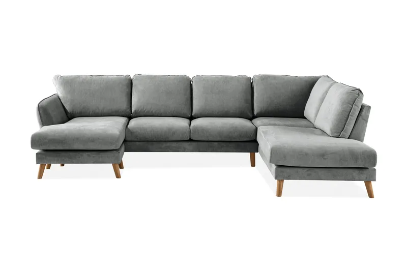 Trend Lyx 4-sits Högervänd U-formad Soffa med Divan och Schäslong i Tyg, Grå