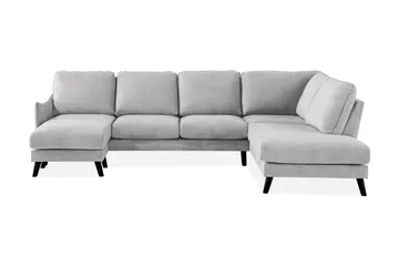 Trend Lyx 4-sits Högervänd U-formad Soffa med Divan och Schäslong i Tyg, Ljusgrå