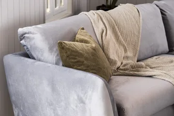Trend Soffgrupp 3-sits + 2-sits Soffa + Fåtölj + Fotpall i Sammet - Ljusgrå - Products - Möbler - Soffa - Soffgrupp