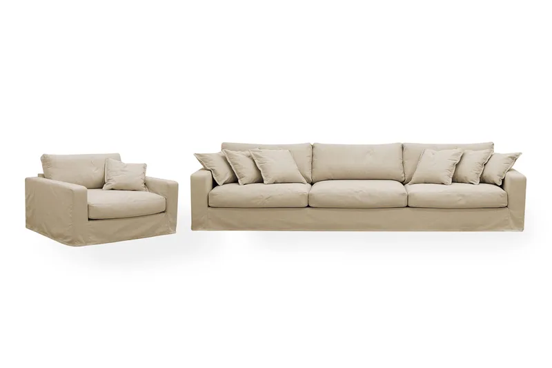 Valencia Extra Djup 5-sits soffa + fåtölj med avtagbar och tvättbar klädsel, Beige