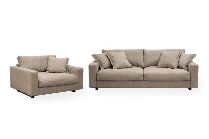 Valencia Soffgrupp Extra Djup 3-sits Soffa + Fåtölj i Chenille, Brun