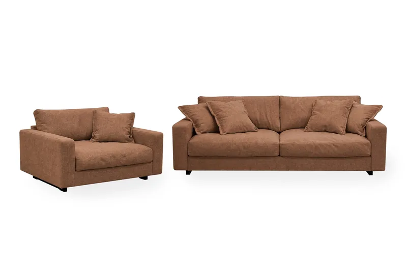 Valencia Soffgrupp Extra Djup 3-sits Soffa + Fåtölj i Chenille, Rostbrun