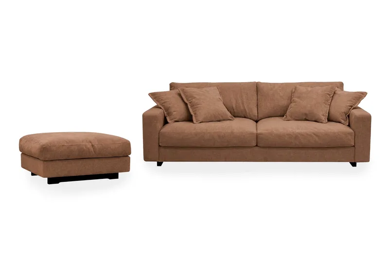 Valencia Soffgrupp Extra Djup 3-sits Soffa + Fotpall i Chenille, Rostbrun