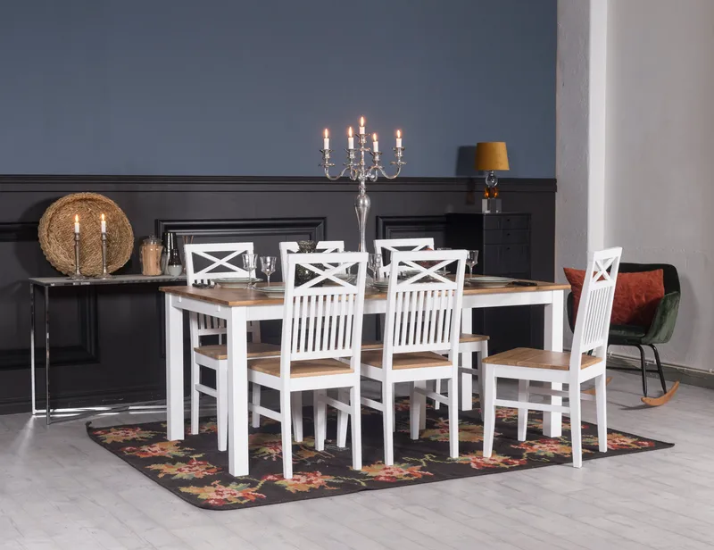 Dalarös matstol med eksits och kryss i rygg - Vit / Oljad ek - Vit/Oljad ek - Products - Möbler - Fåtölj & stolar - Matstol & köksstol