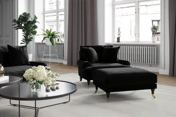 Andrew Fåtölj med Fotpall Sammet - Svart/Krom - Products - Möbler - Fåtölj & stolar - Fåtölj - Sammetsfåtölj