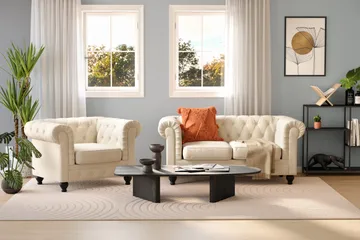 Chesterfield Lyx Stor skön djup sammetsfåtölj - Fåtölj till vardagsrum - Beige Sammet - Products - Möbler - Fåtölj & stolar - Fåtölj - Chesterfield fåtölj