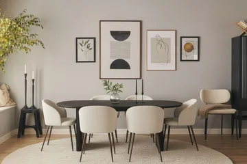 Greya Matstol med armstöd - Vit Bouclé / Metallben Valnöt - Products - Möbler - Fåtölj & stolar - Karmstol