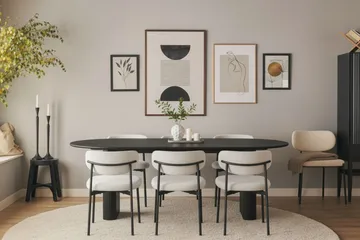 Lucy Matstol - Vit Bouclé / Metallben Svart - Products - Möbler - Fåtölj & stolar - Matstol & köksstol