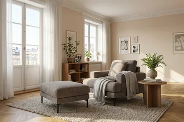 Menard Premium Fotpall i Chenille - Grå/Brun - Products - Möbler - Fåtölj & stolar - Pall & puff - Fotpallar