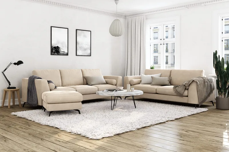 Ocean Lyx Fotpall - Beige/Sammet - Products - Möbler - Fåtölj & stolar - Pall & puff - Fotpallar