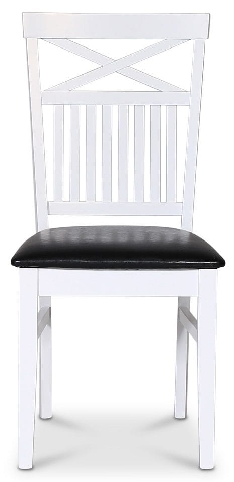 Stol med kryss i rygg och svart sits, Vitlack och sits i svart PU
