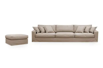 Valencia Extra Djup 5-sits soffa + fotpall med avtagbar och tvättbar klädsel, Ljusbrun
