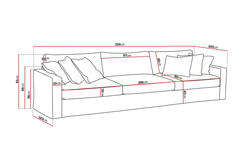 Valencia Extra Djup 5-sits Soffa med avtagbar och tvättbar klädsel - Rostbrun - Products - Möbler - Soffa