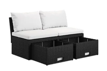 Bahamas Liten Balkongsoffa med dynor och pallar i konstrotting - Svart - Products - Utemöbler & utemiljö - Balkong & altan - Balkongmöbler - Balkongsoffa