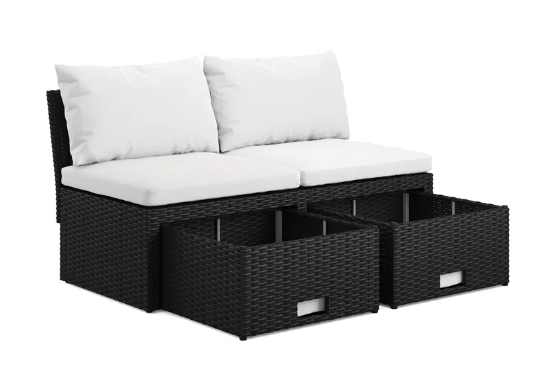 Bahamas Liten Balkongsoffa med dynor och pallar i konstrotting - Svart - Products - Utemöbler & utemiljö - Balkong & altan - Balkongmöbler - Balkongsoffa