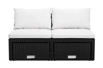 Bahamas Liten Balkongsoffa med dynor och pallar i konstrotting, Svart