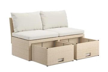 Bahamas Liten Balkongsoffa med dynor och pallar i konstrotting - Beige - Products - Utemöbler & utemiljö - Balkong & altan - Balkongmöbler - Balkongsoffa