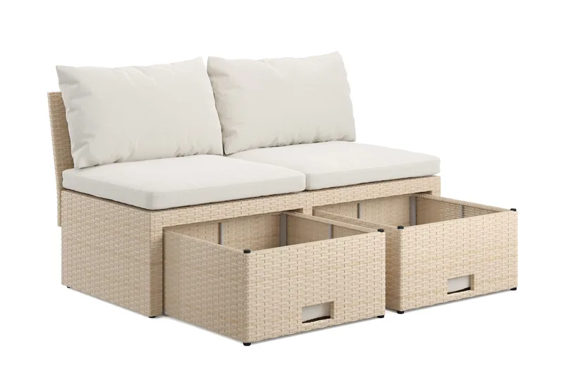 Bahamas Liten Balkongsoffa med dynor och pallar i konstrotting - Beige - Products - Utemöbler & utemiljö - Balkong & altan - Balkongmöbler - Balkongsoffa