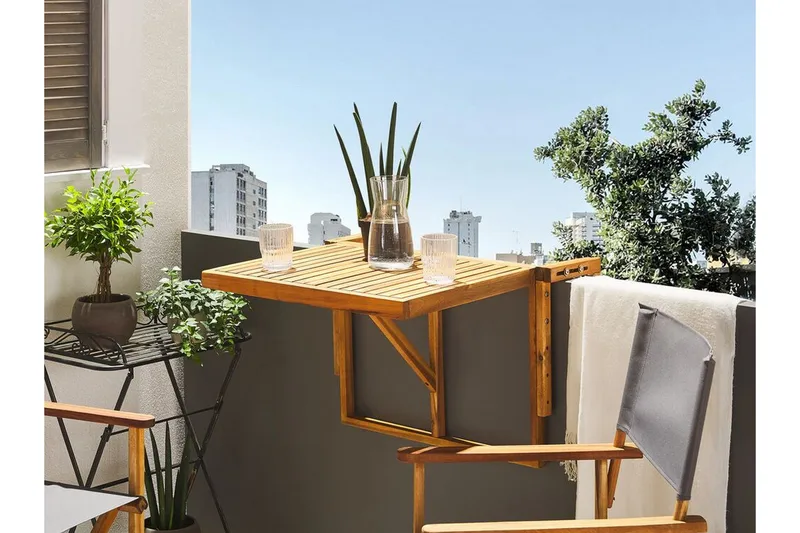 Ponoka Hängande Balkongbord och Utebord 70 cm Trä - Ljusbrun - Products - Utemöbler & utemiljö - Balkong & altan - Balkongmöbler - Balkongbord