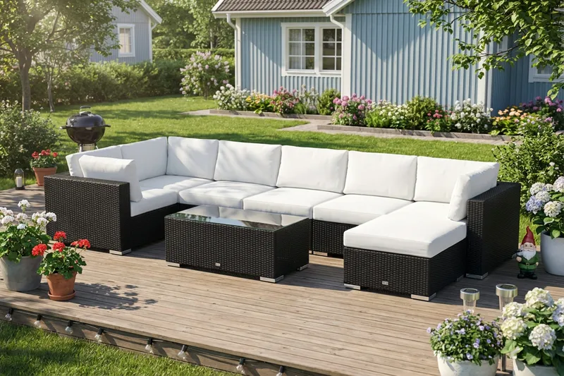 Bahamas U-formad utomhus loungegrupp 7-sits med vändbar divan och bord - Svart - Products - Utemöbler & utemiljö - Loungemöbler - Loungeset & loungegrupp