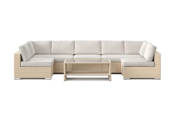 Bahamas U-formad utomhus loungegrupp med öppet avslut, 7-sits med bord och hylla - Beige - Products - Utemöbler & utemiljö - Loungemöbler - Loungeset & loungegrupp