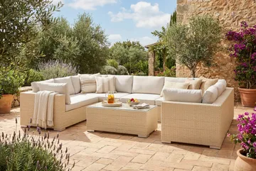 Bahamas U-formad utomhus loungegrupp med stängt avslut, 9-sits med bord - Beige - Products - Utemöbler & utemiljö - Loungemöbler - Loungeset & loungegrupp