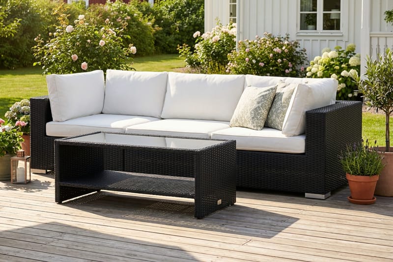 Bahamas utesoffa 3-sits med bord och hylla - Svart - Products - Utemöbler & utemiljö - Loungemöbler - Loungeset & loungegrupp