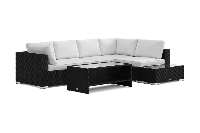 Bahamas utesoffa 5-sits vändbar schäslong med avslut och bord med hylla, Svart