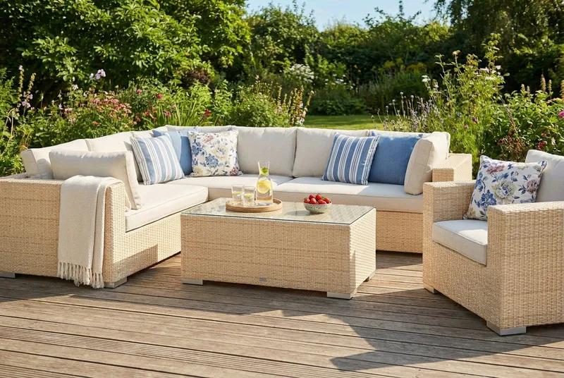 Bahamas utomhus L-soffa höger 7-sits med fåtölj och bord - Beige - Products - Utemöbler & utemiljö - Loungemöbler - Loungeset & loungegrupp