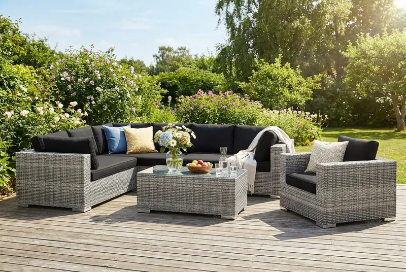 Bahamas utomhus L-soffa vänster 7-sits med fåtölj och bord - Grå - Products - Utemöbler & utemiljö - Loungemöbler - Loungeset & loungegrupp