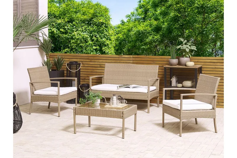 Loungegrupp Utomhus 4-sits konstrotting ljusbrun MARSALA - Trä/natur - Products - Utemöbler & utemiljö - Loungemöbler - Loungeset & loungegrupp