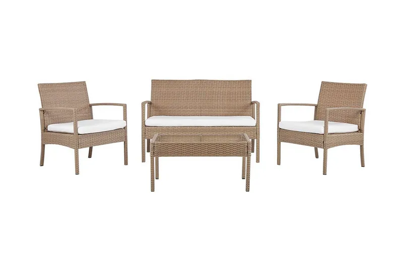Loungegrupp Utomhus 4-sits konstrotting ljusbrun MARSALA, Trä/natur