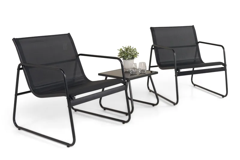 Pelanda Caféset Utomhus - Bord med frostad glasskiva och fåtöljer i stål - Svart - Products - Utemöbler & utemiljö - Loungemöbler - Loungeset & loungegrupp