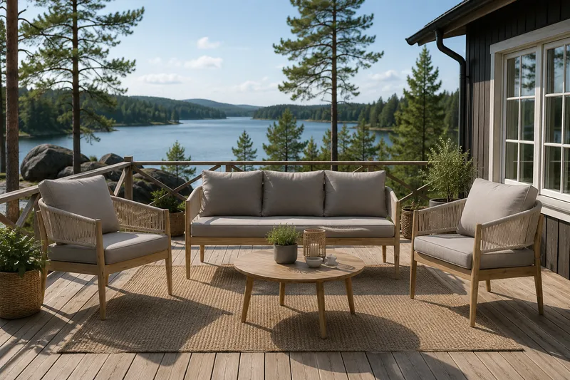 Siana 4-sits Loungegrupp i trä utseende med repdetaljer - Natur / Beige - Products - Utemöbler & utemiljö - Loungemöbler - Loungeset & loungegrupp