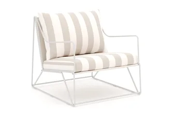 Usteryd loungefåtölj utomhus i järn med vattenavisande randig dyna, Beige / Vit