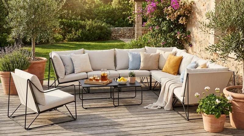 Usteryd utomhus hörnsoffa 8-sits vändbar med fåtölj - Svart/Beige - Products - Utemöbler & utemiljö - Loungemöbler - Loungesoffor