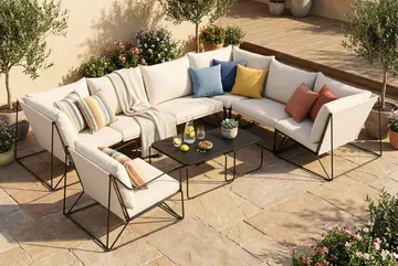 Usteryd utomhus L-soffa 7-sits vändbar med fåtölj - Svart/Beige - Products - Utemöbler & utemiljö - Loungemöbler - Loungeset & loungegrupp