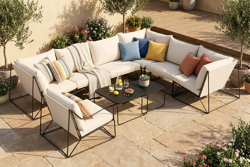 Usteryd utomhus L-soffa 7-sits vändbar med fåtölj - Svart/Beige - Products - Utemöbler & utemiljö - Loungemöbler - Loungeset & loungegrupp