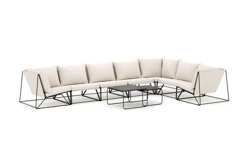 Usteryd utomhus L-soffa 7-sits vändbar, Svart/Beige