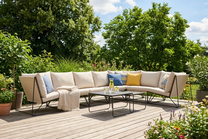 Usteryd utomhus L-soffa 7-sits vändbar - Svart/Beige - Products - Utemöbler & utemiljö - Loungemöbler - Loungesoffor