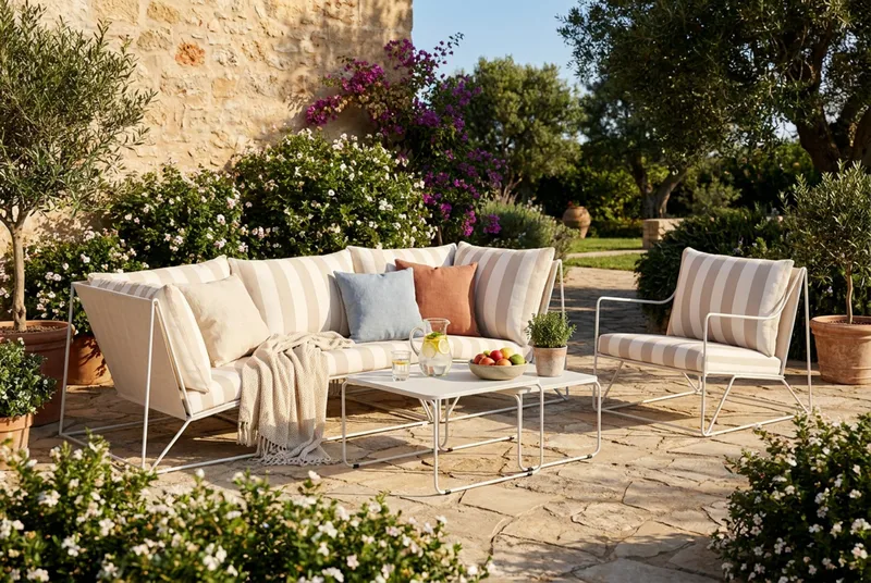 Usteryd utomhus rak 4-sits soffa med fåtölj - Beige/Striped - Products - Utemöbler & utemiljö - Loungemöbler - Loungesoffor