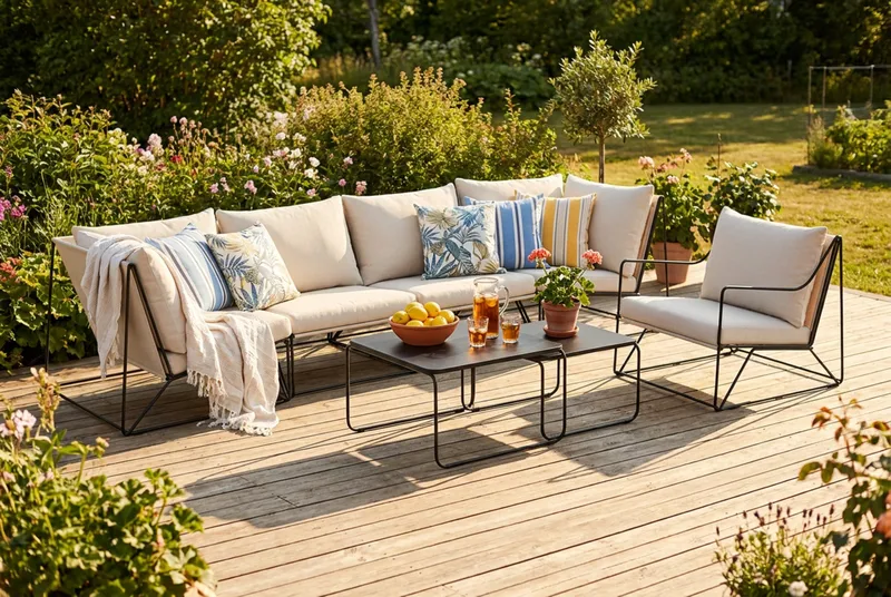 Usteryd utomhus rak 5-sits soffa med fåtölj - Svart/Beige - Products - Utemöbler & utemiljö - Loungemöbler - Loungeset & loungegrupp
