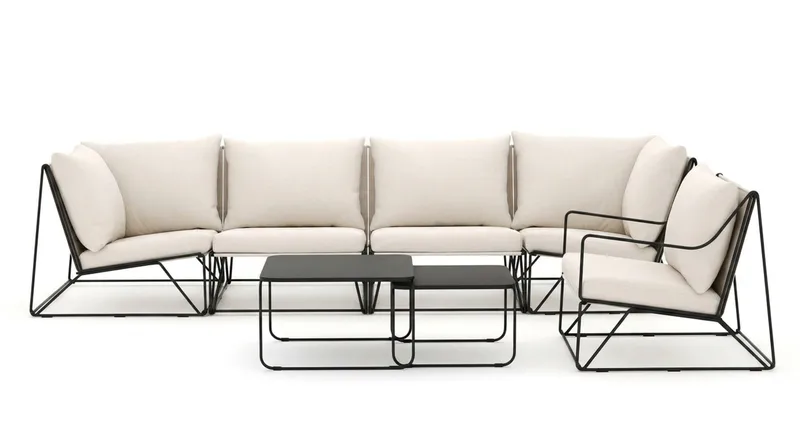 Usteryd utomhus rak 5-sits soffa med fåtölj - Svart/Beige - Products - Utemöbler & utemiljö - Loungemöbler - Loungeset & loungegrupp