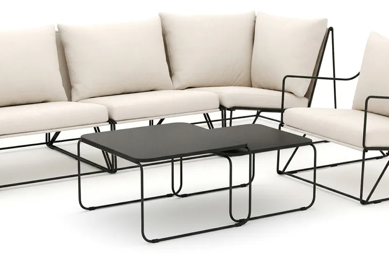 Usteryd utomhus rak 5-sits soffa med fåtölj - Svart/Beige - Products - Utem öbler & utemiljö - Loungemöbler - Loungeset & loungegrupp