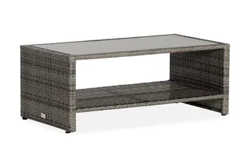Bahamas Loungbord och Soffbord med hylla Utomhus 113 cm Konstrotting Glas - Grå - Products - Utemöbler & utemiljö - Utebord & trädgårdsbord - Loungebord & soffbord utomhus