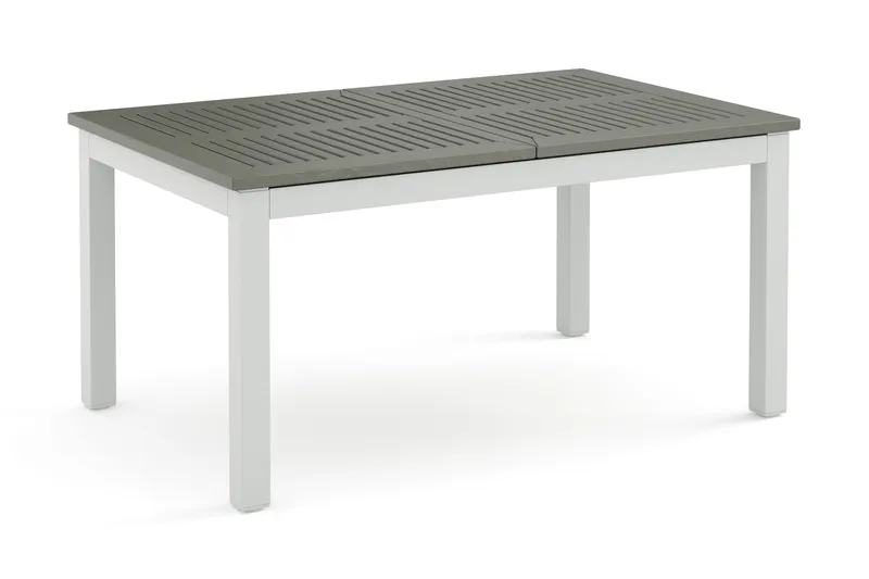 Monaco rektangulärt förlängningsbart bord utomhus med iläggsskiva 150-250x90 cm i aluminium/metall/plast, Vit/Grå