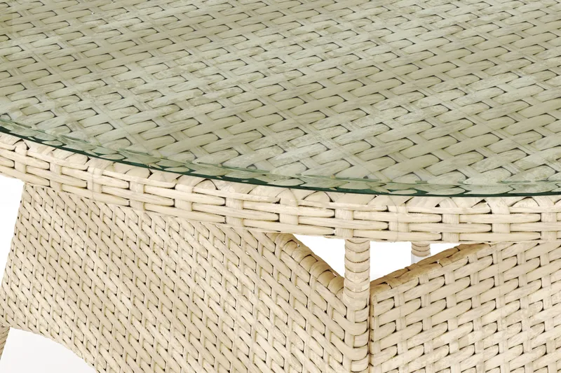 Thor Runt Matbord Utomhus 140 cm i konstrotting med glasskiva - Beige - Products - Utemöbler & utemiljö - Utebord & trädgårdsbord - Matbord utomhus